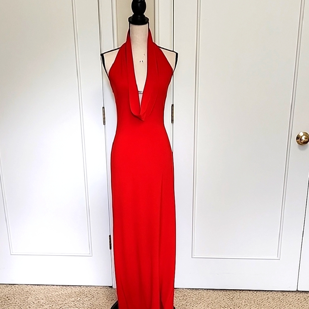 Elegant Red Halter Neck Dress